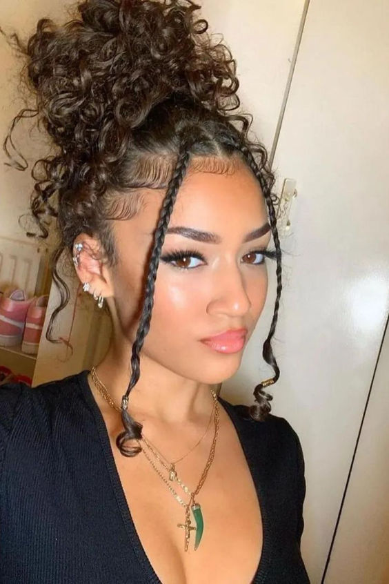 Top Bun With Braided Bangs
