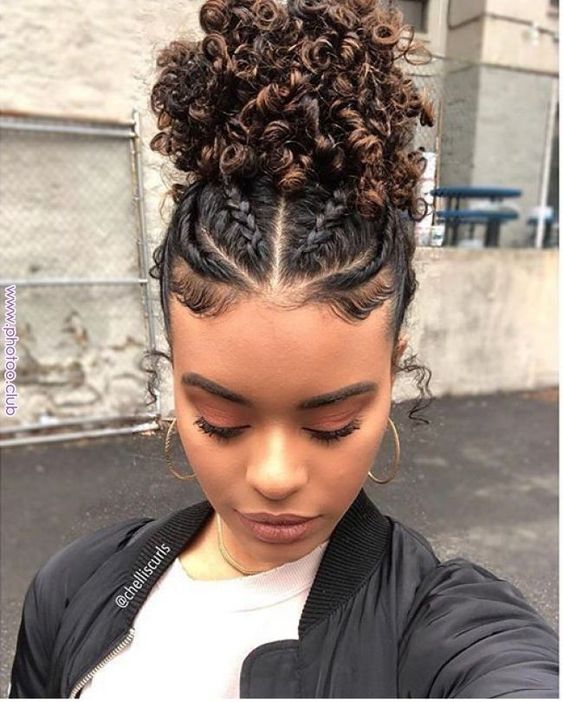 Top Curly Bun With Cornrows