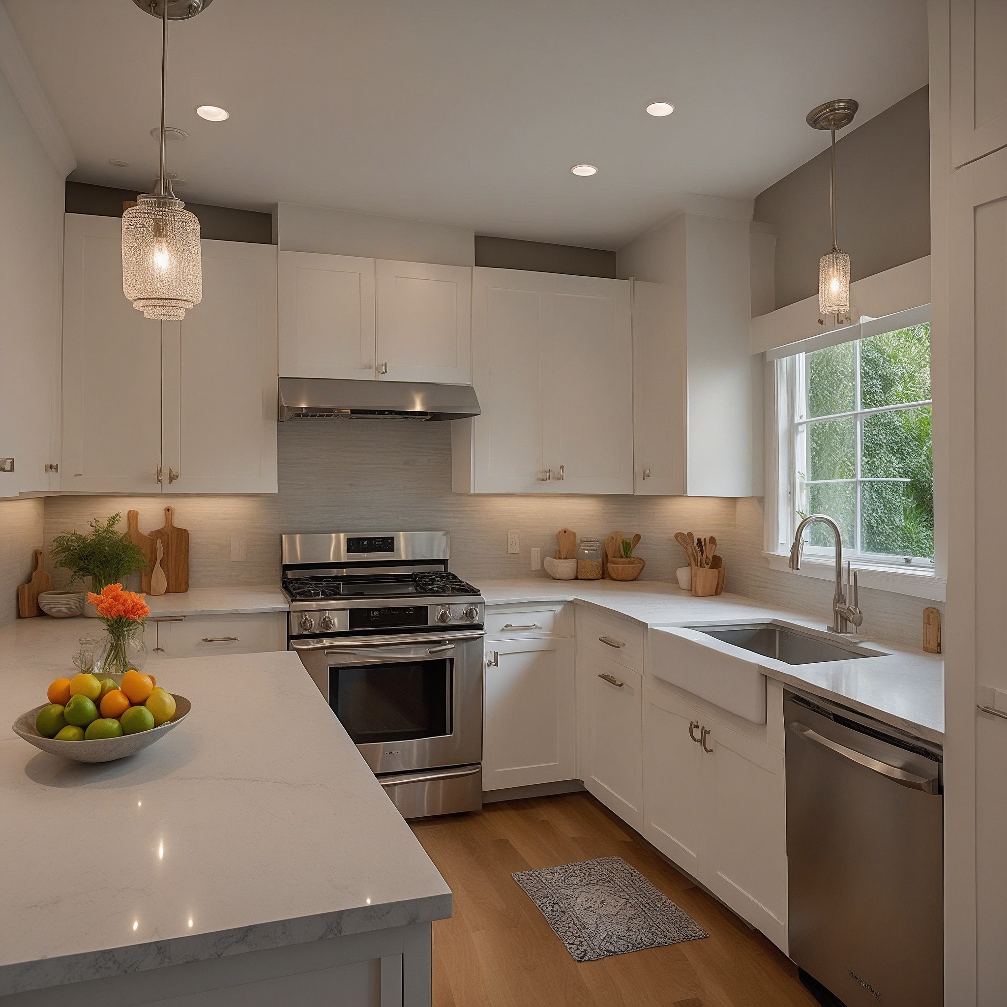 Transitional Apartment Kitchen Layout with a Clend of Traditional and Contemporary Elements