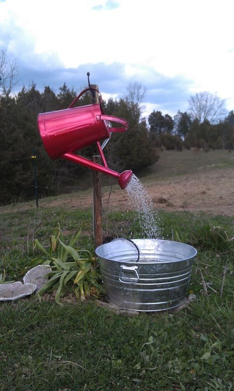 Watering Can And Galvanized Tub Fountain