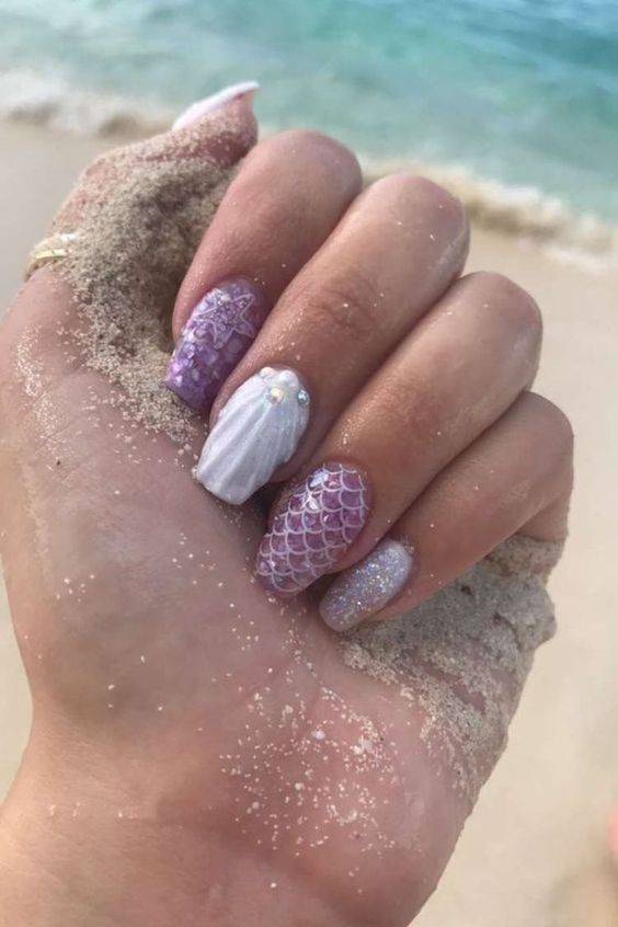 White And Pink Scallop And Skales Sequoval Nails