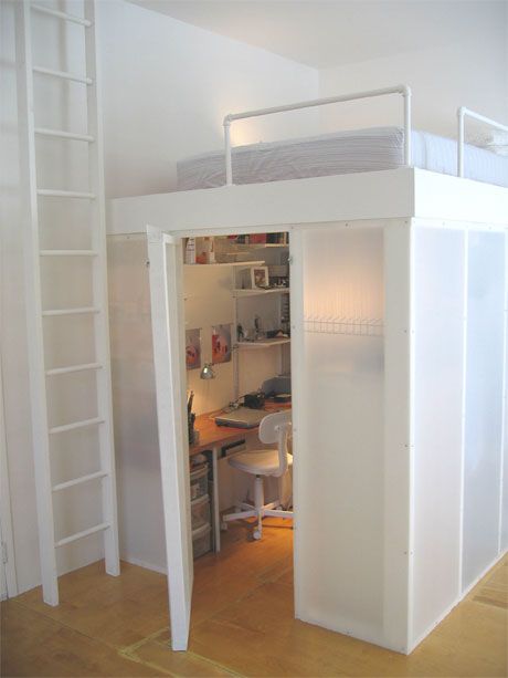 White Loft Bed With Hidden Office Space