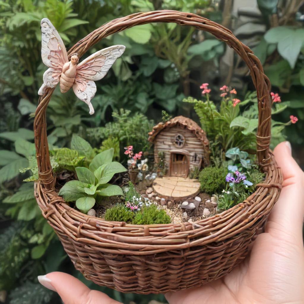 Wicker Basket Fairy Garden