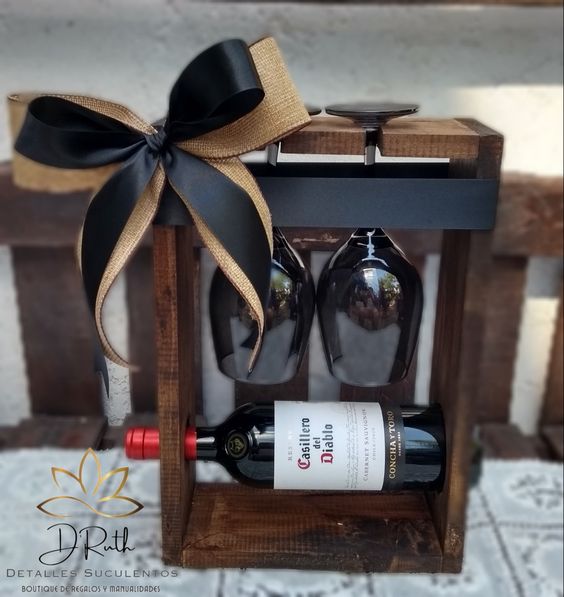 Wine Bottle And Glasses Wood Stand