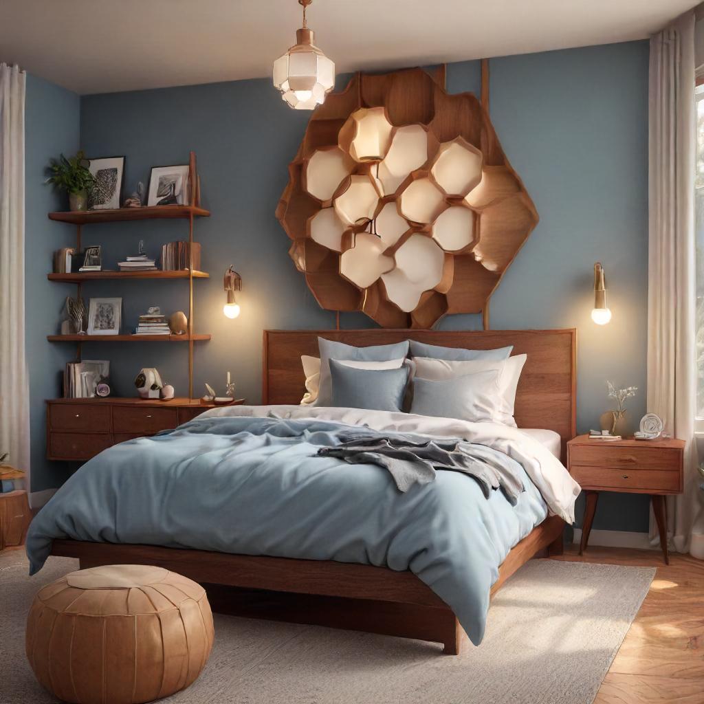 Wood Accent Wall Pieces In Blue Cozy Bedroom