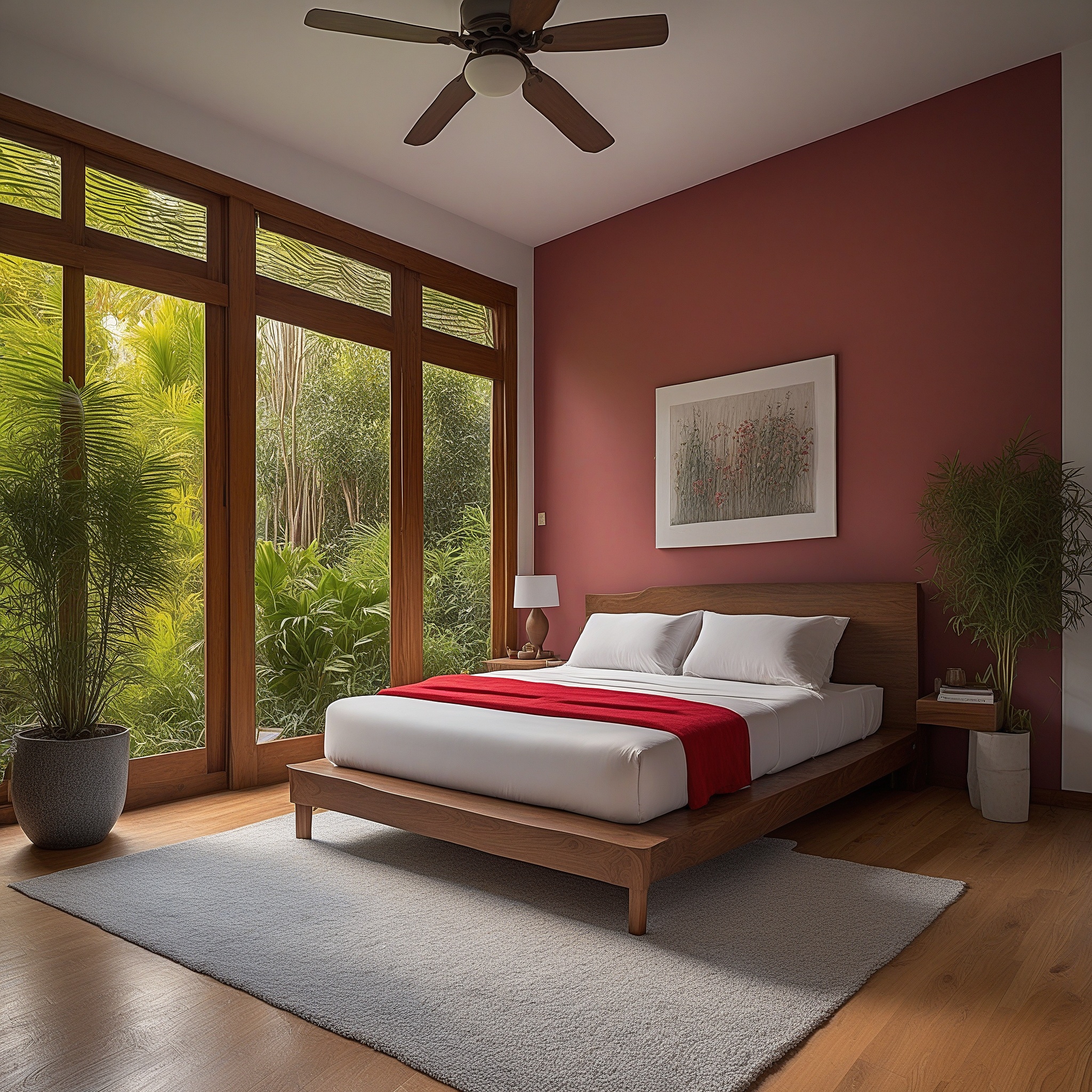 Zen Bedroom, Red Wood Furniture, Wooden Platform Bed, Minimalistic Furniture