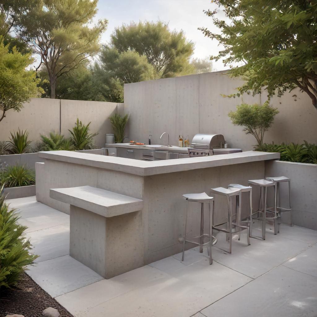 concrete bar and grill setup in a contemporary garden