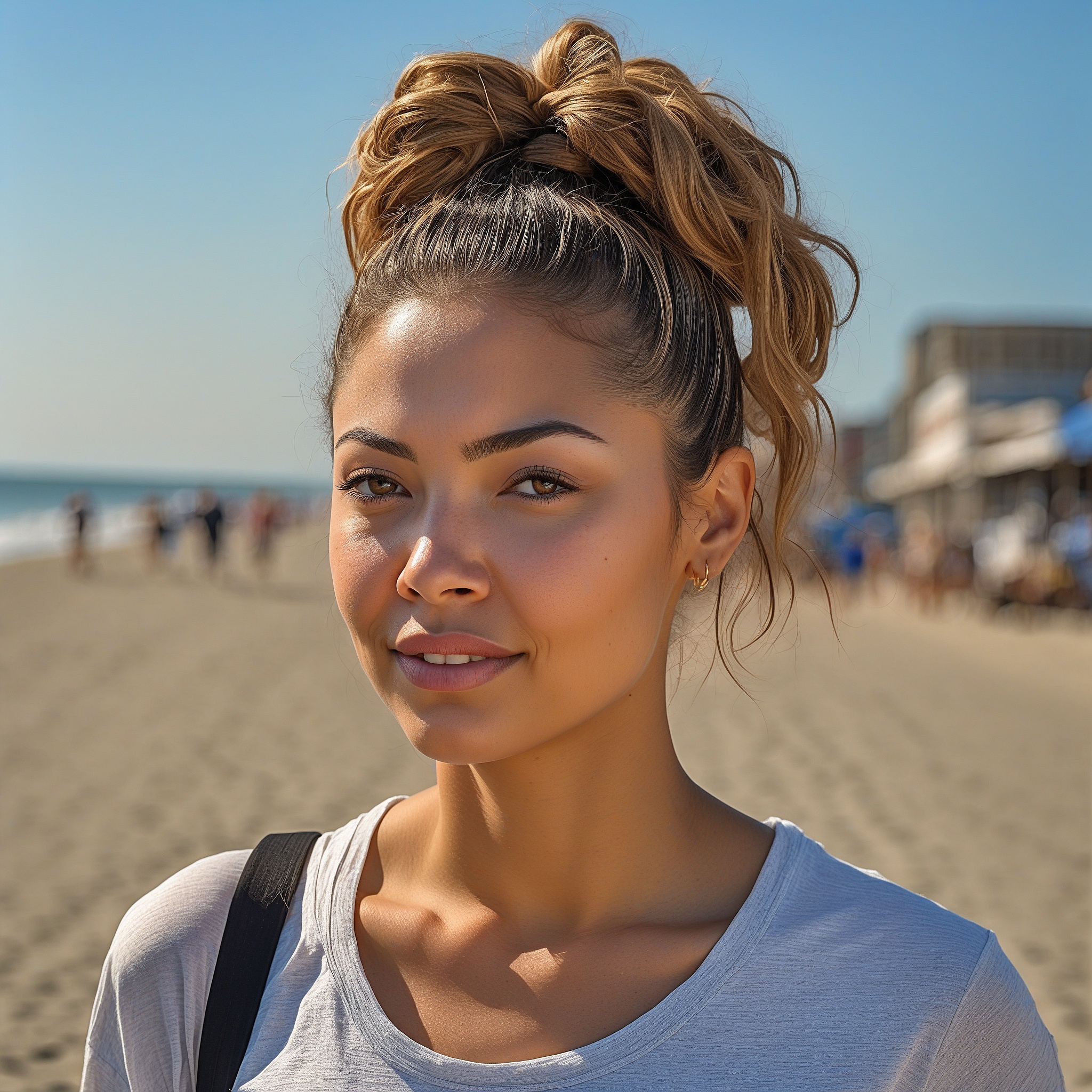 Balayage Bronde In High Messy Bun