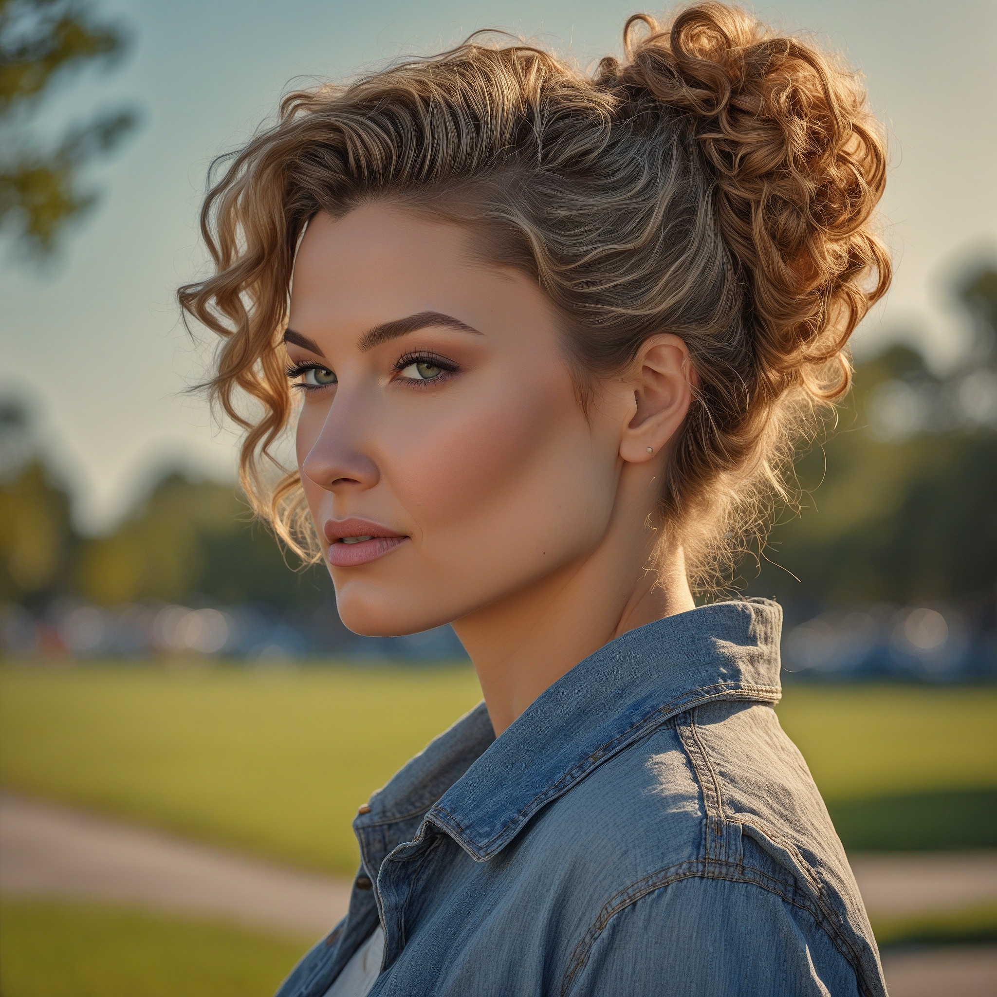 Balayage Bronde In Messy Curly Bun