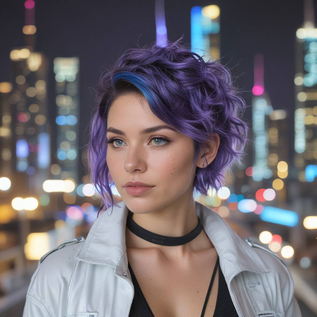 Bloue And Purple Long Pixie With Undercut