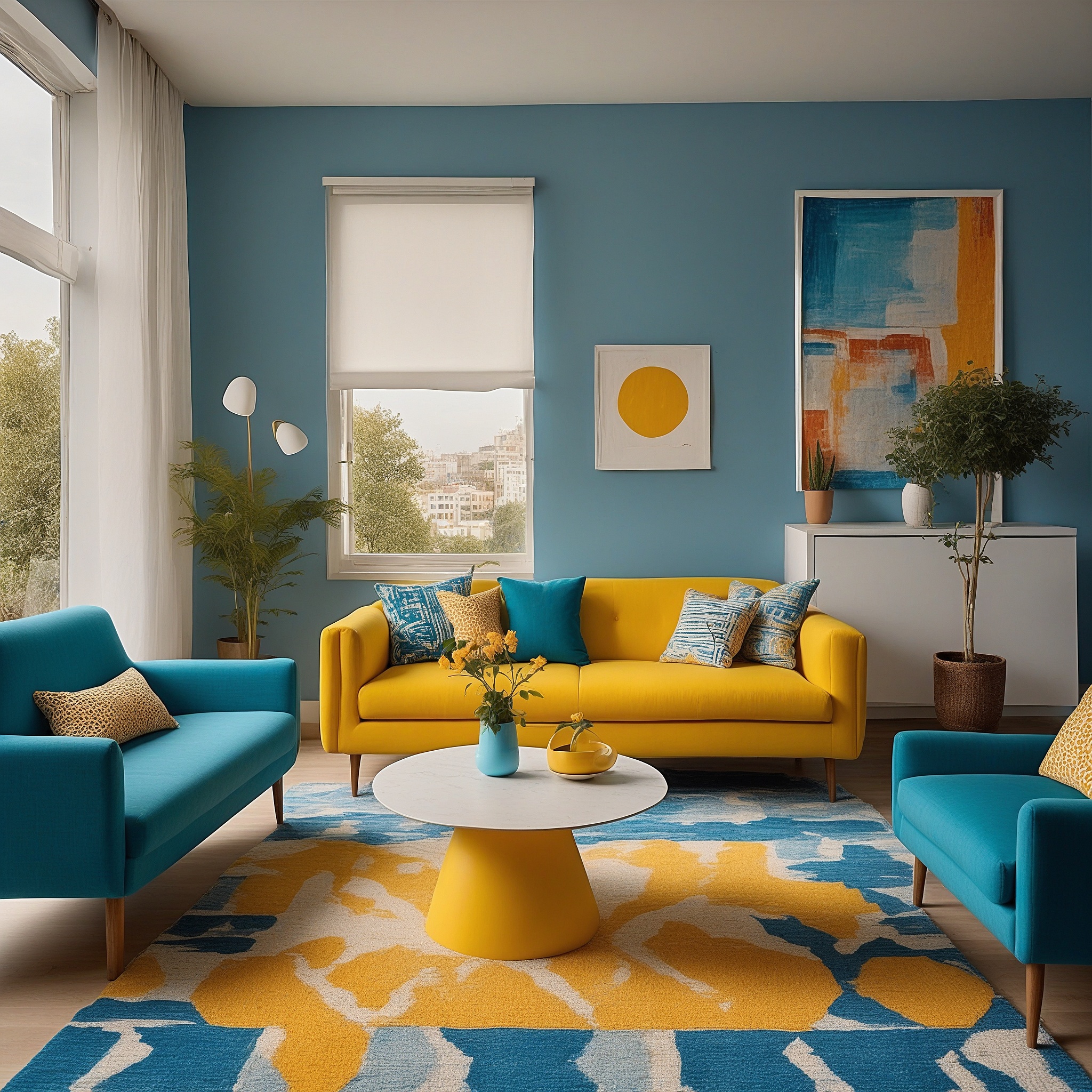 Blue and Yellow Living Room