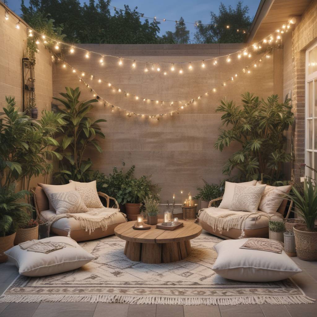 Boho-chic Lounge Area, Low Wooden Table, DIY Macramé Plant Hangers