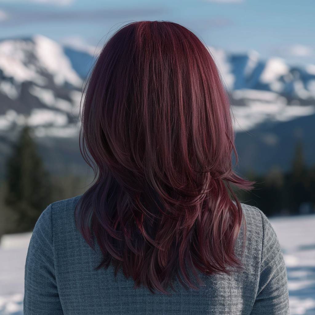 Burgundy Choppy layered Straight Hair