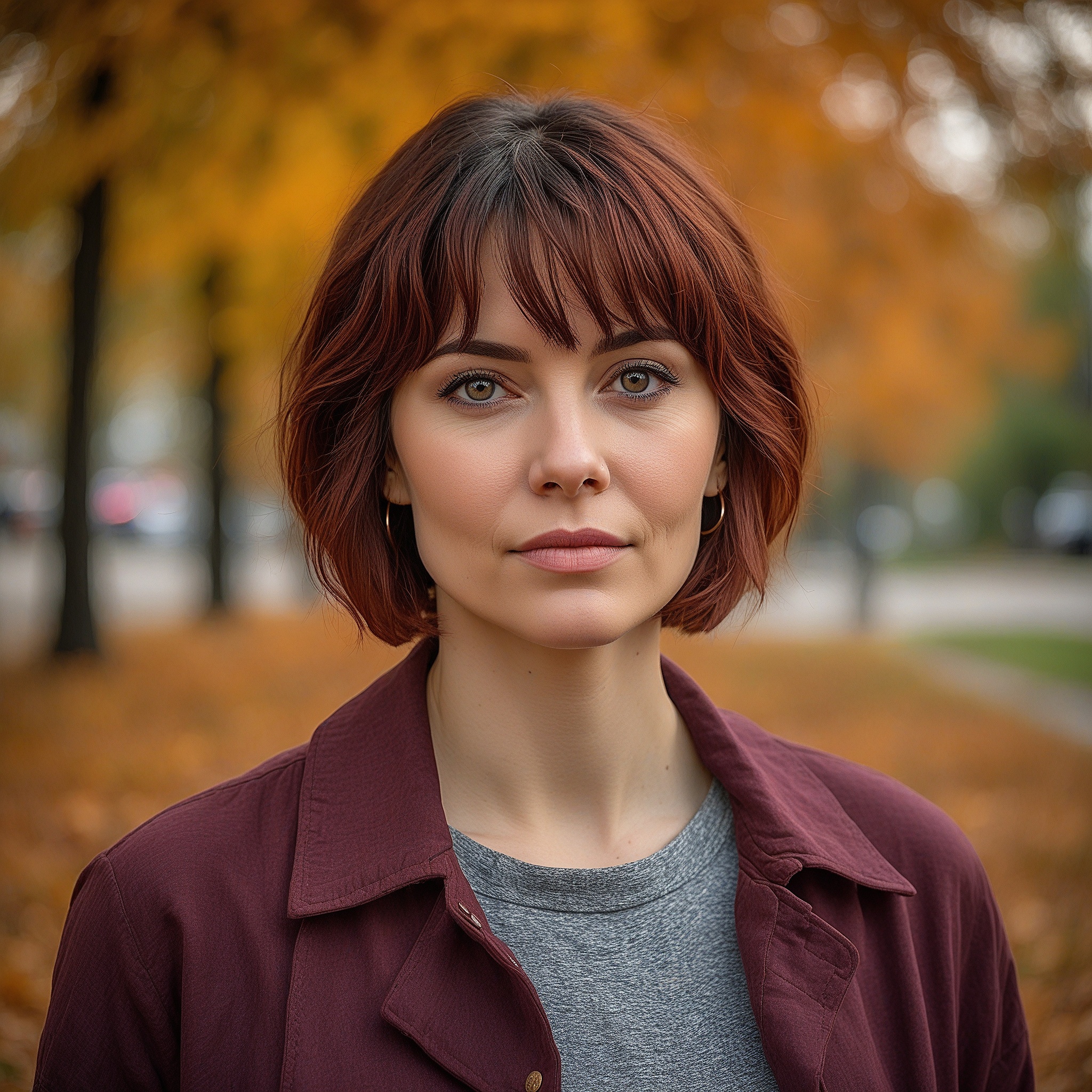 Burgundy Messy Bob With Fringe