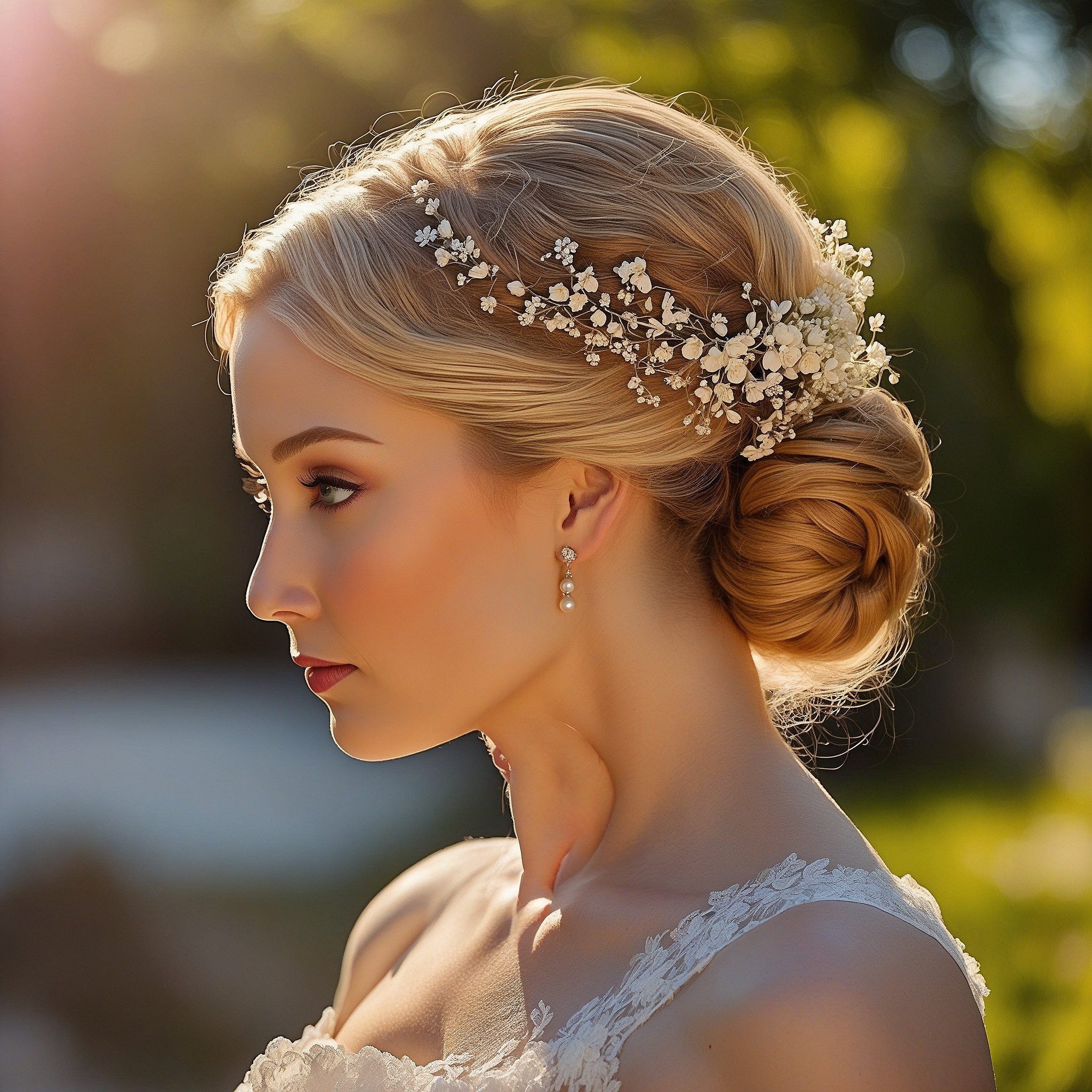 Classic Chignon Updo With Pearl Hairpins