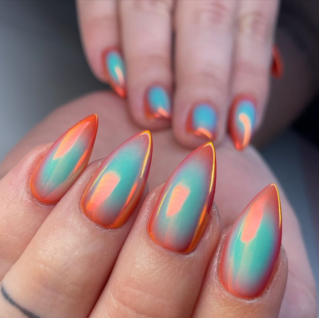 Copper Chroma and Blue Aura Nails