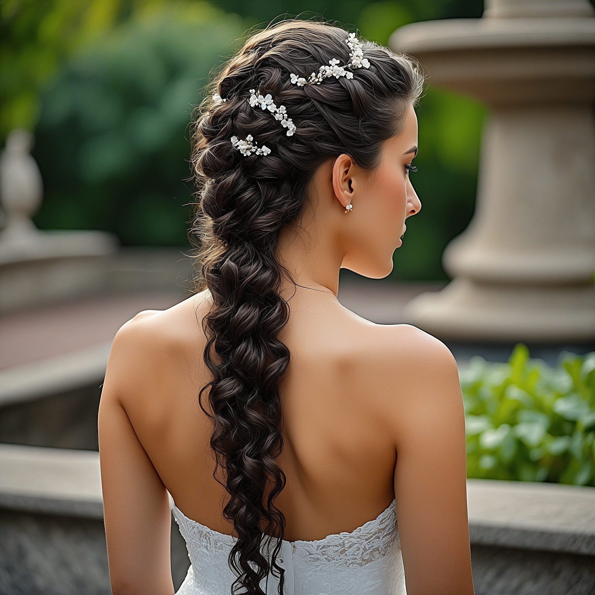 Curly Fistail Braid With Bear Pins Decorations