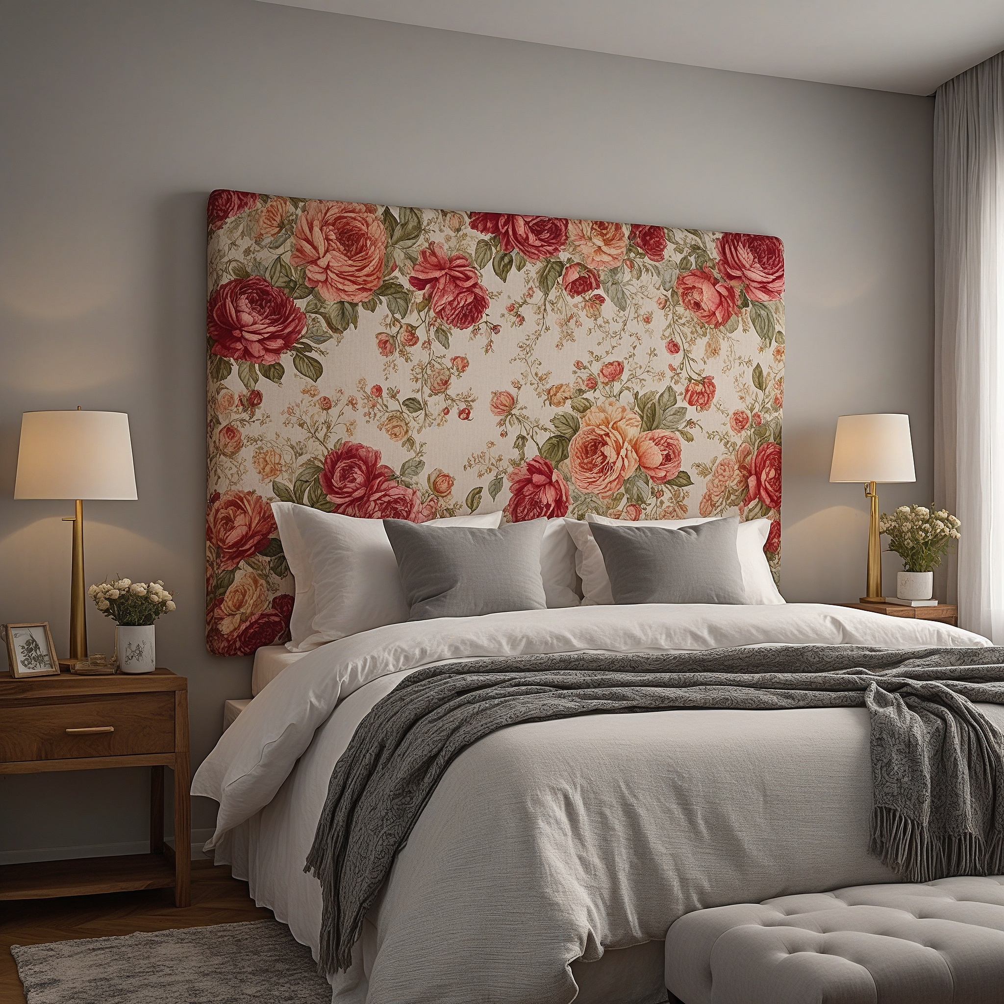 DIY Floral Pattern Fabric-covered Headboard