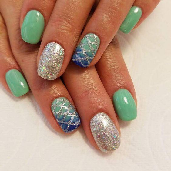 Green And Blue Ombre With Sandi Gold Glitter With Scales