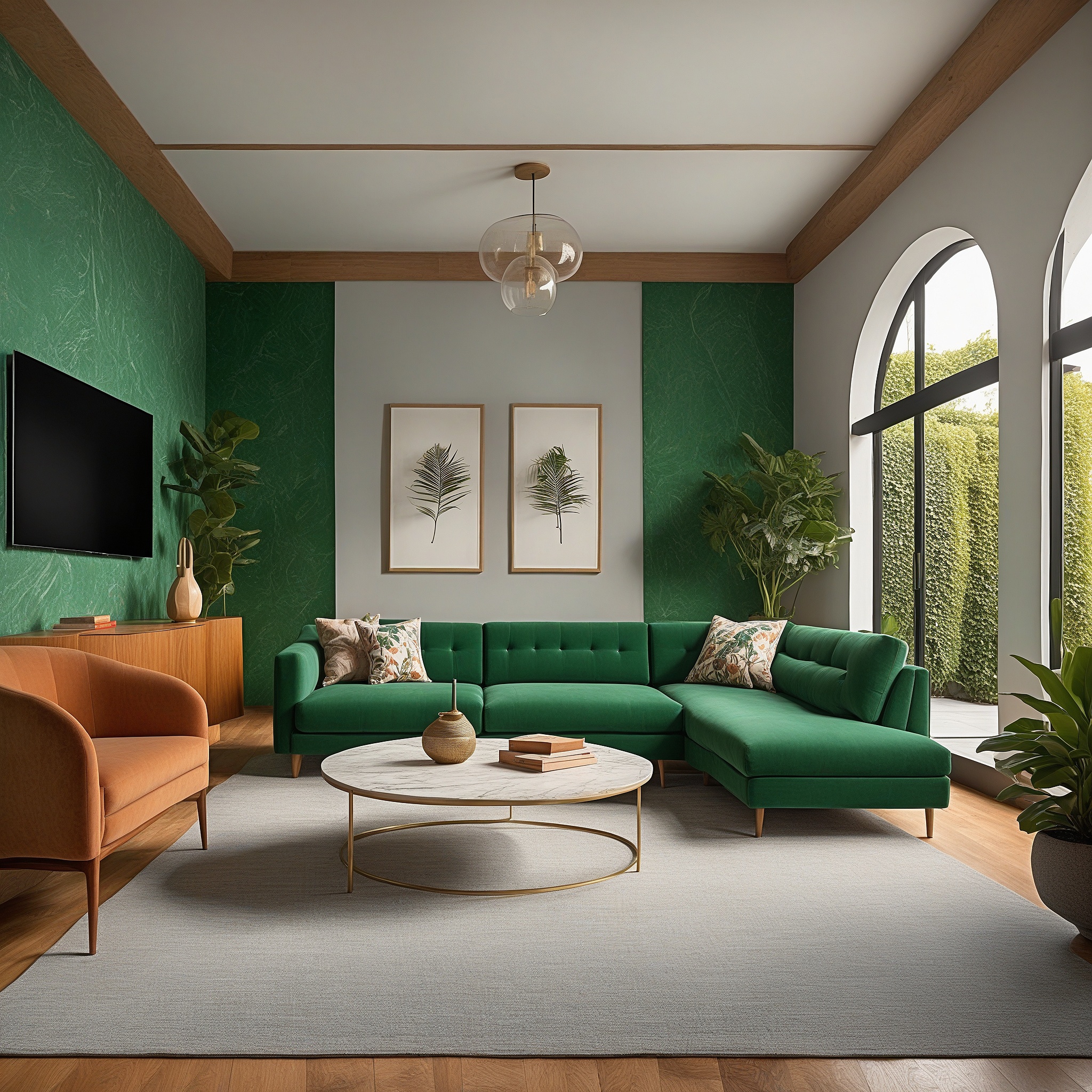 Green and Wood Living Room