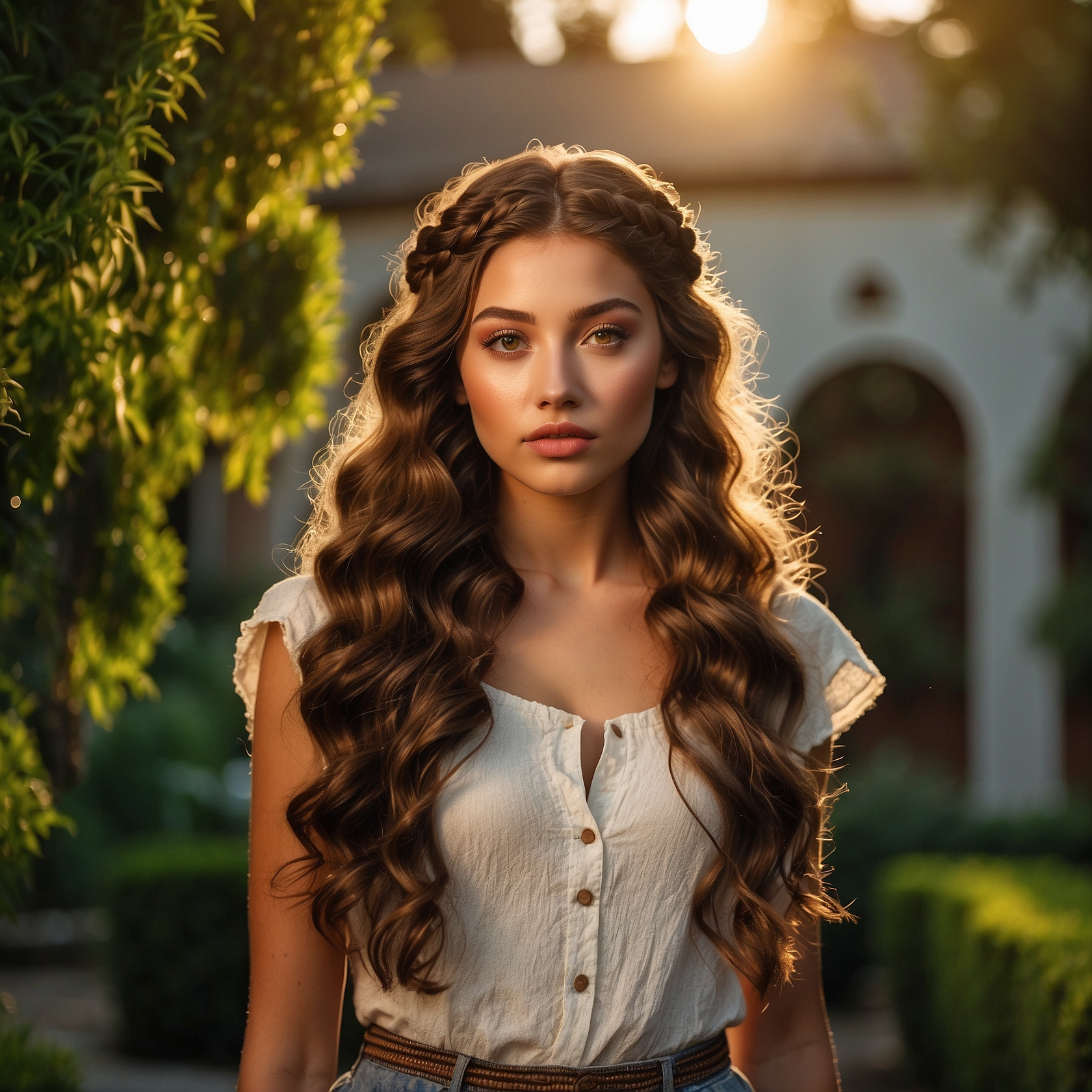 Half Up Braided Pull Back on Long Wavy Hair