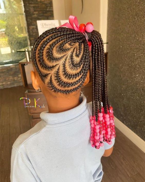 Heart Shaped Cornrows On Back With Side High Ponytail