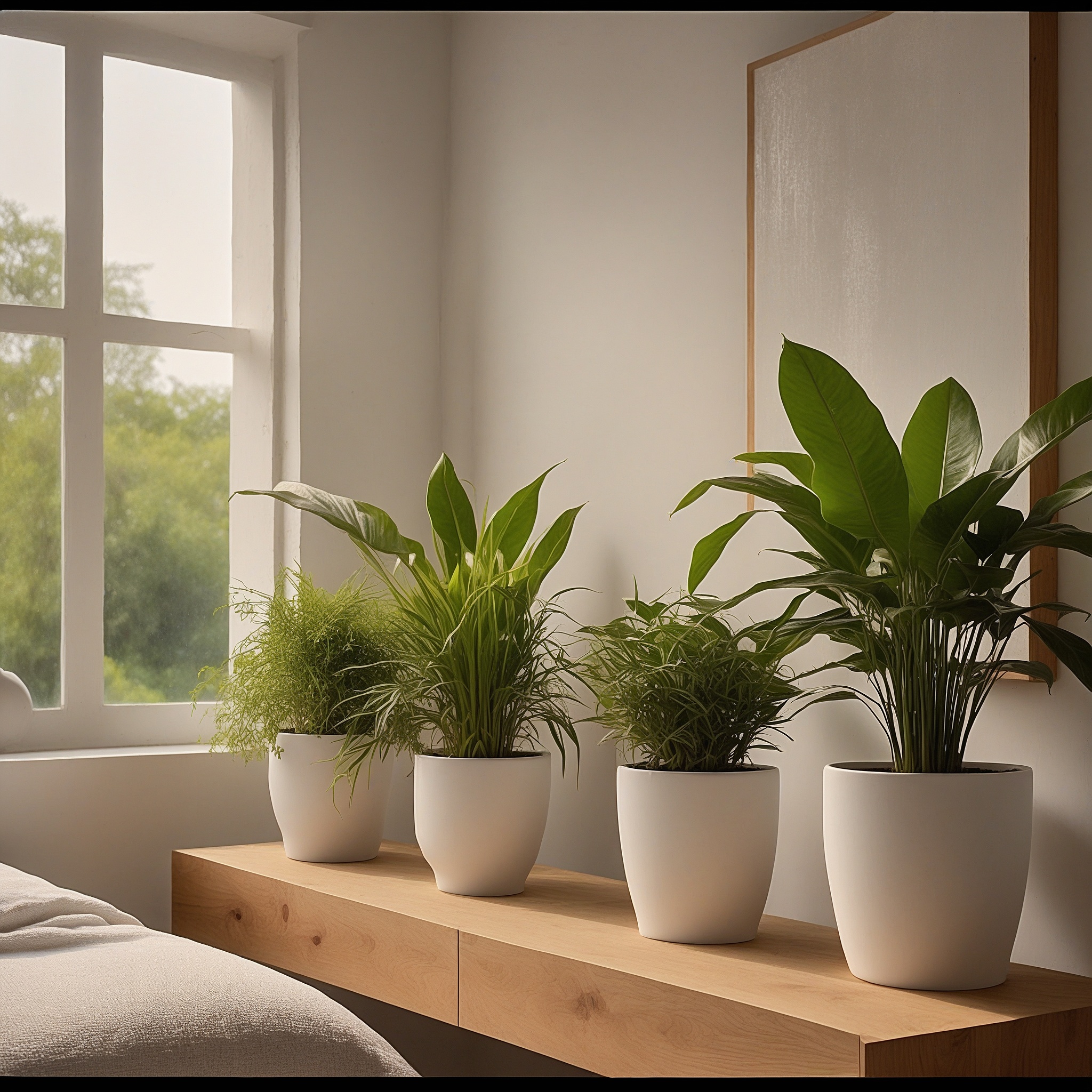 Indoor Plants On Wooden Shelf