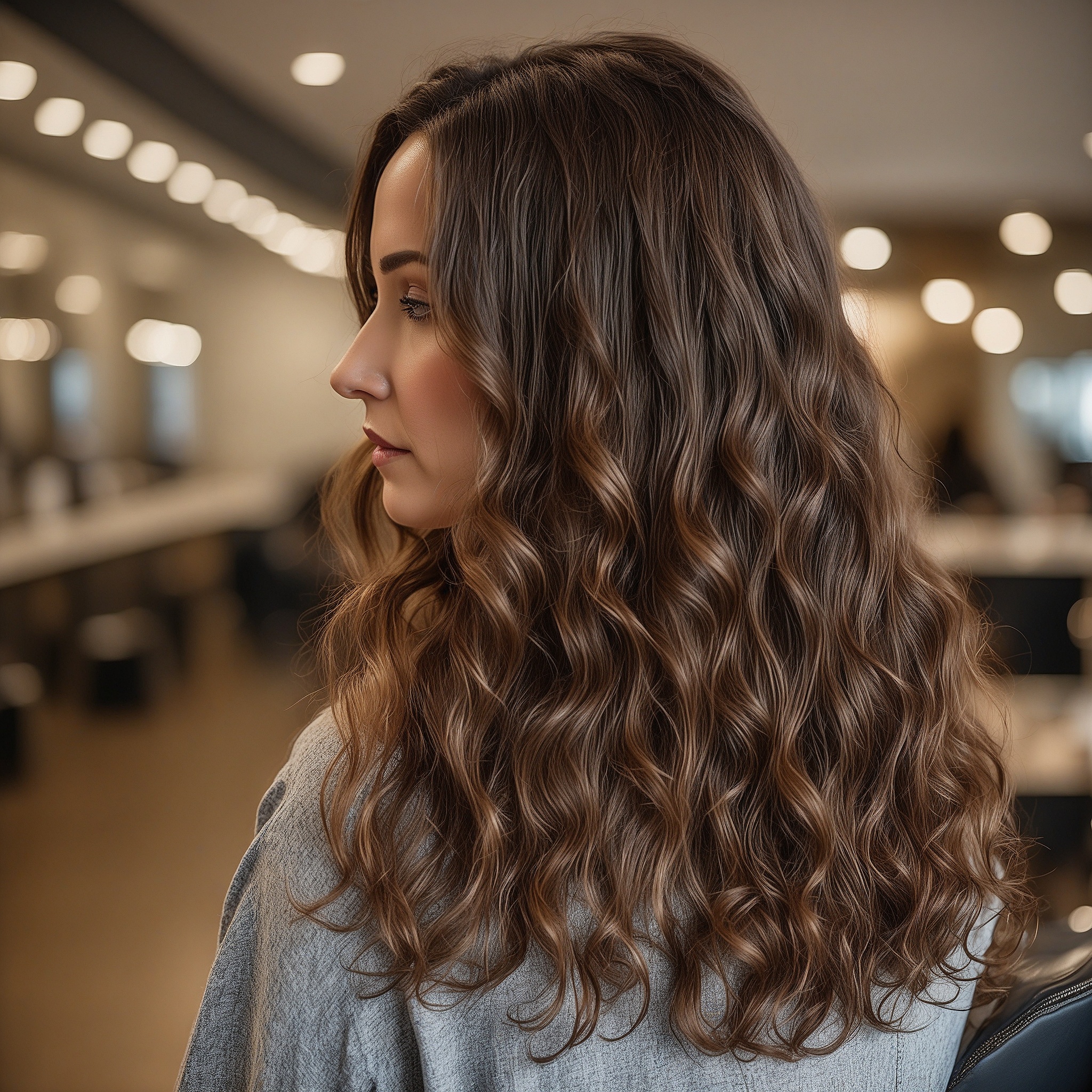 Layered Long Broen Hair With Loose Curls