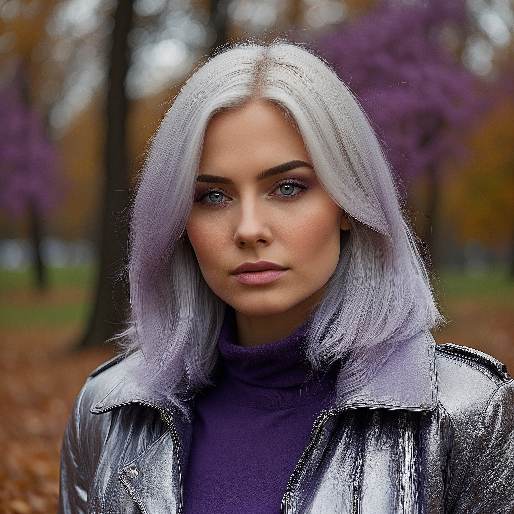 Layered Shoulder-lenght Silver and Lavender Hair