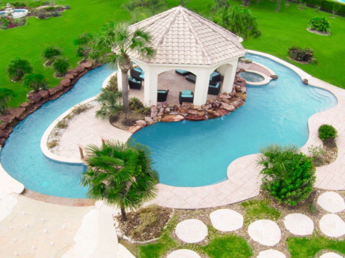 Lazy River Pool With Gazebo Island