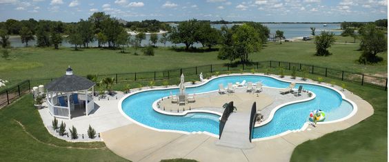 Lazy River Pool With Launge Area And Gazebo