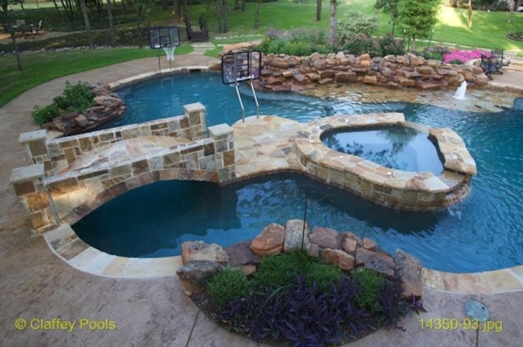 Lazy River With Stone Blovks And Basketball Hoops