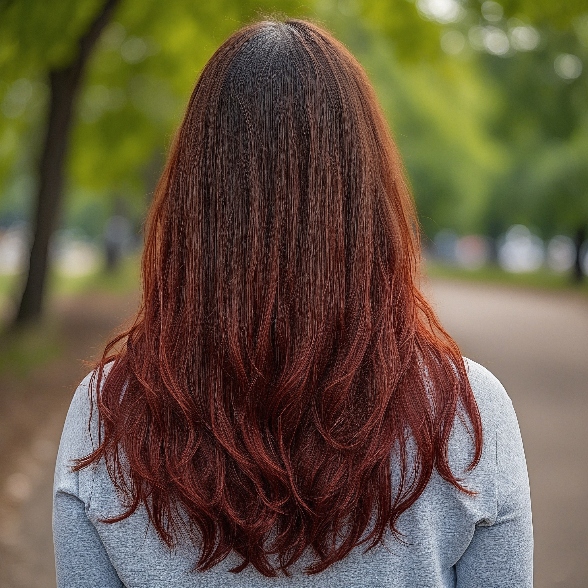 Long Layered Cherry Red Balayage