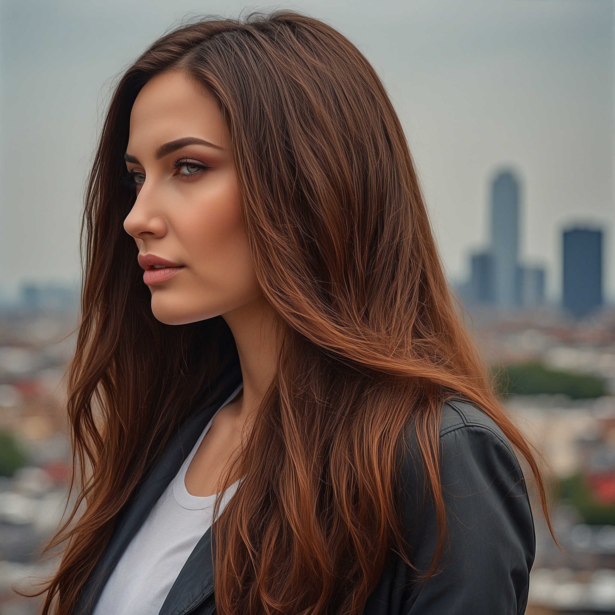 Long Layered Dark Auburn with Red Balayage