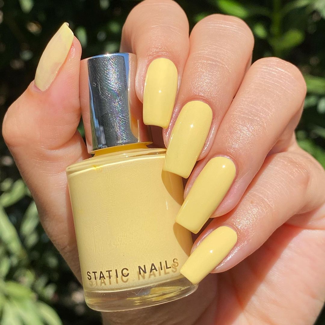 Long Square Bright Yellow Nails