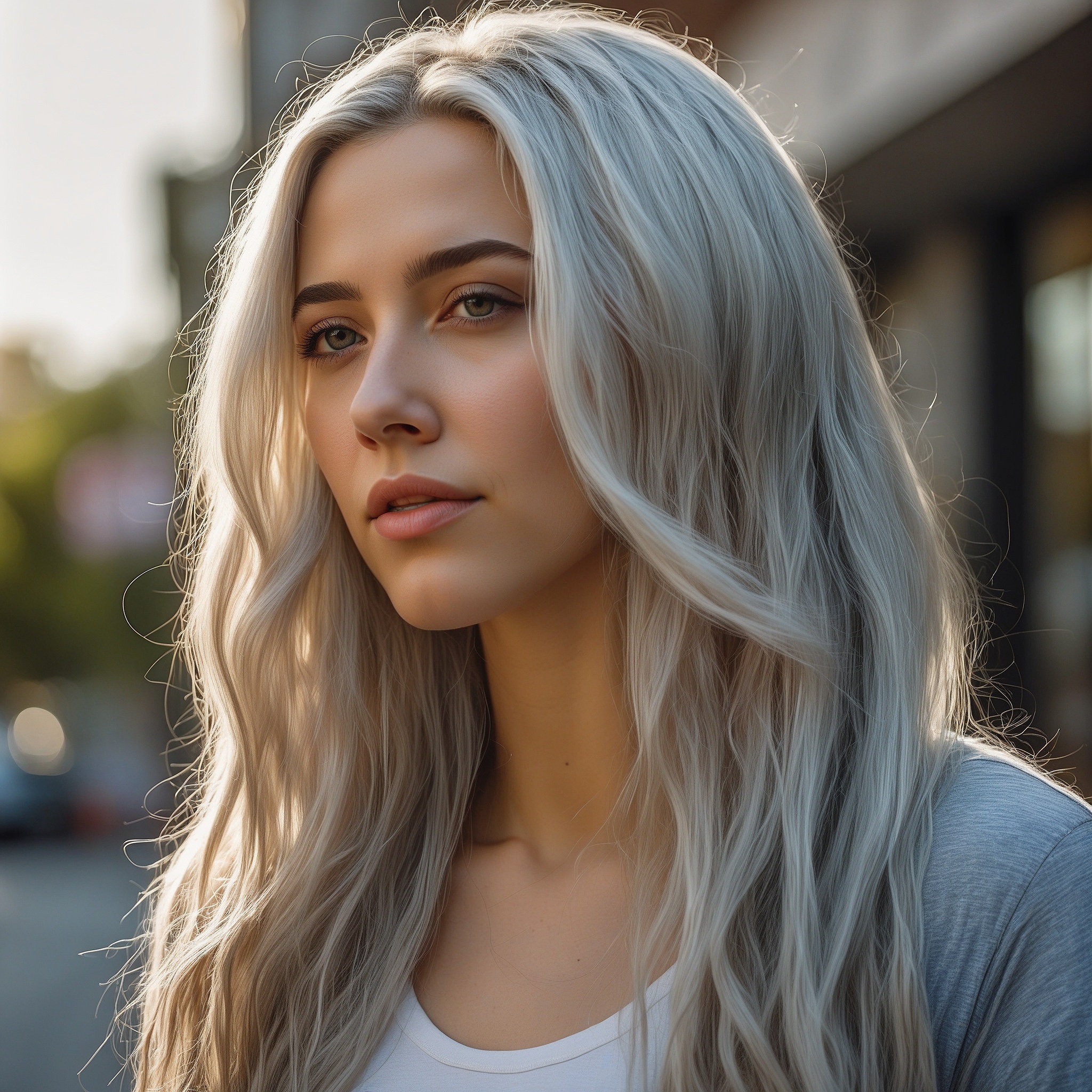 Long Wavy Silver Ombre Hair