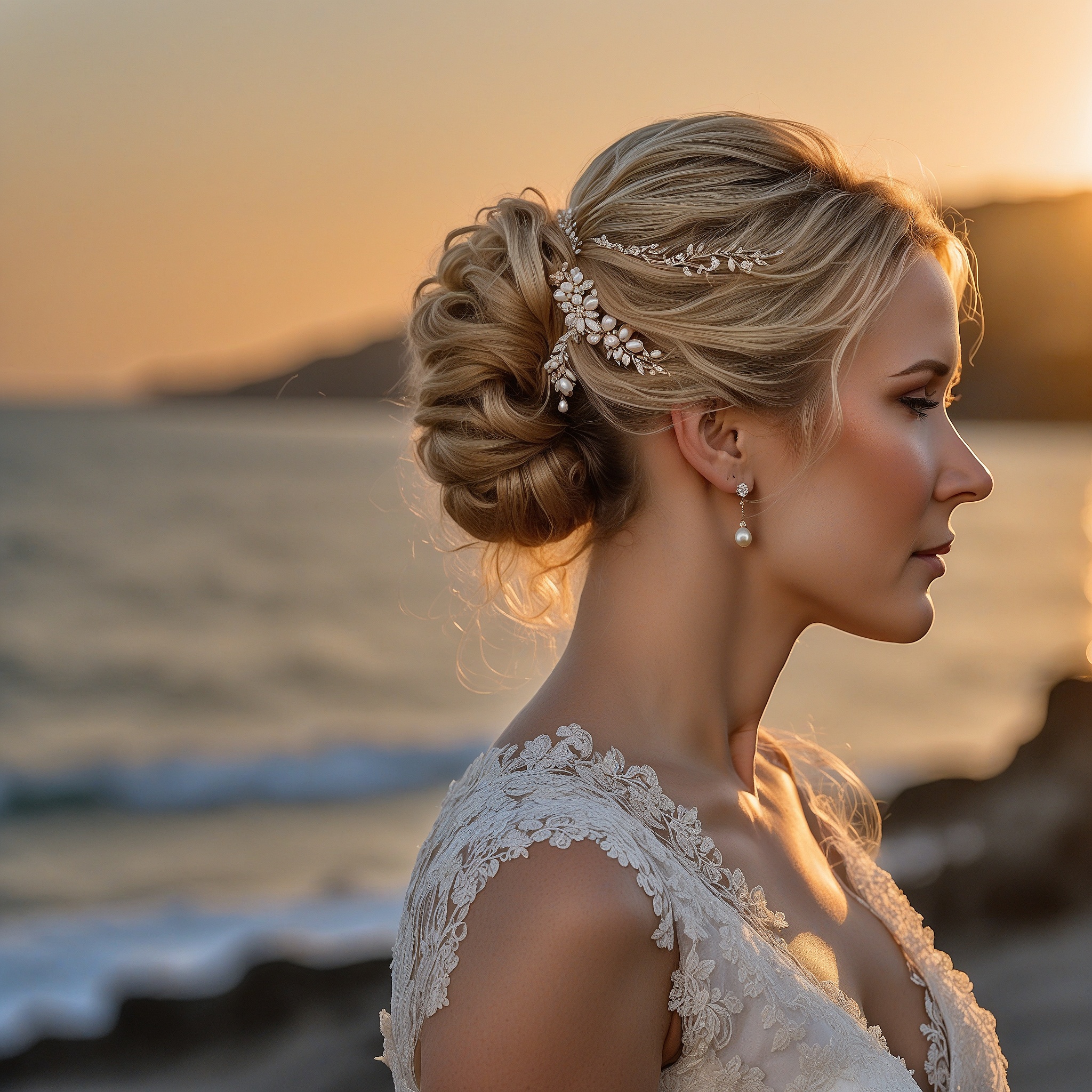 Messy Bun Updo With Delicate Pearl Pins