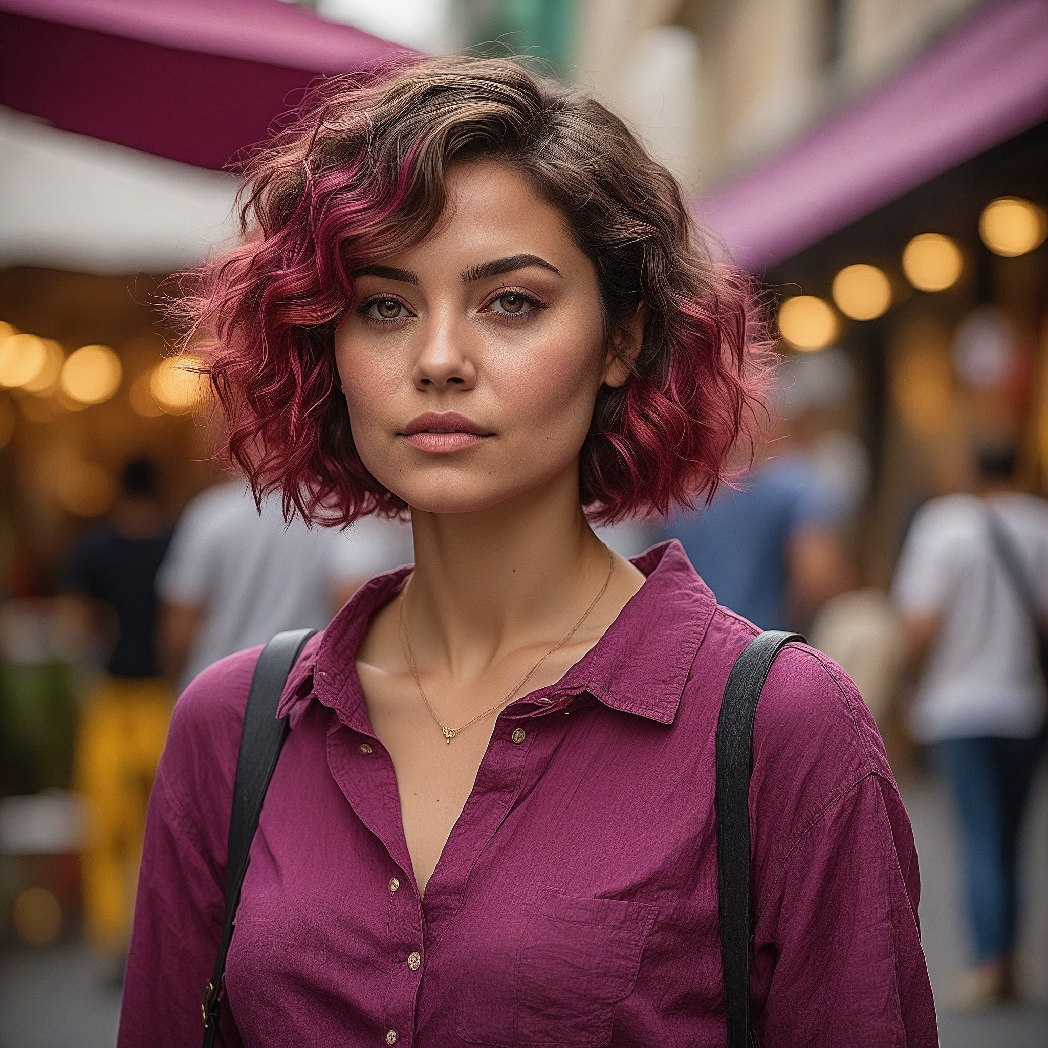 Messy Magenta Balayage Wavy Bob