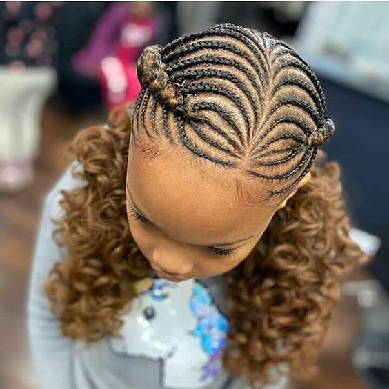 Micro Cornrows With Two Side Chunky Cornrows And Loose Bakc Curls