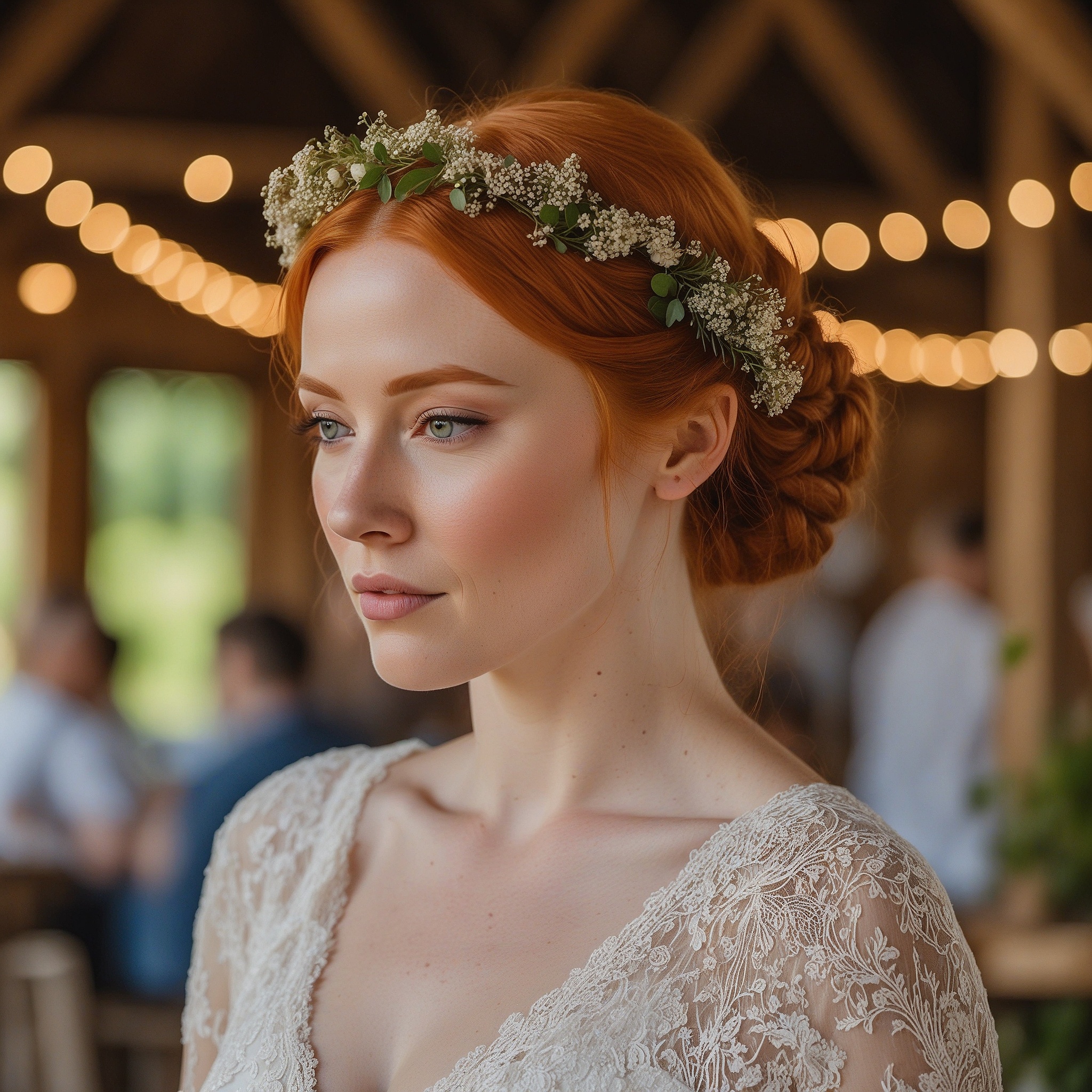 Middle Parted Braided Bun With Floral Headband