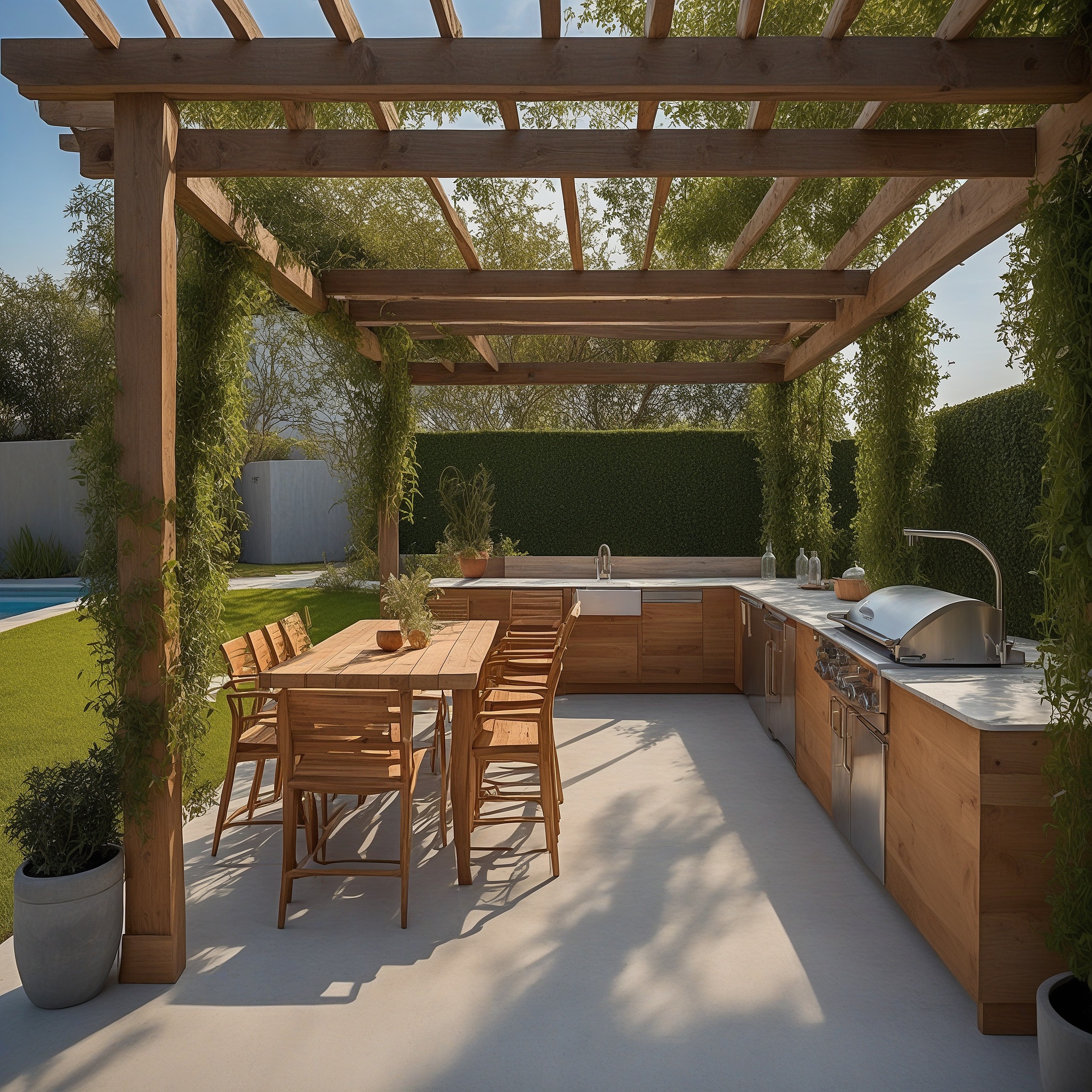 Modern Outdoor Kitchen and Dining Area