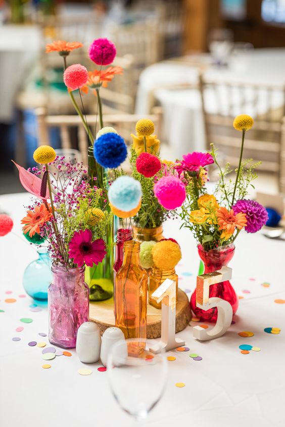 Non-floral Pom-pom Wedding Table Decor