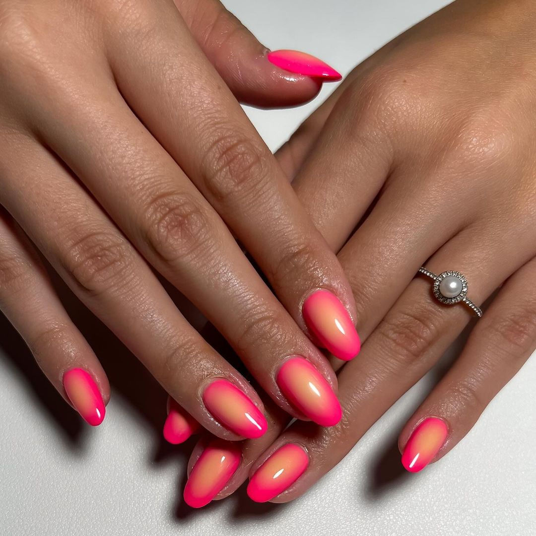 Orange and Dark Pink Aura Nails