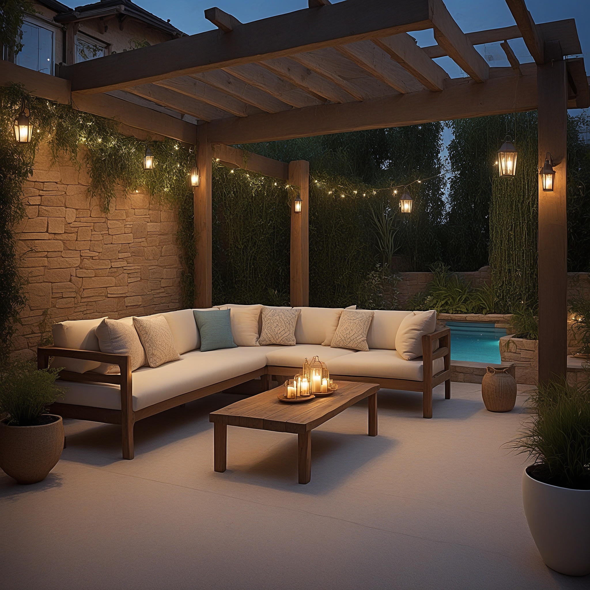 Outdoor Sectional Sofa With Table And Pergola