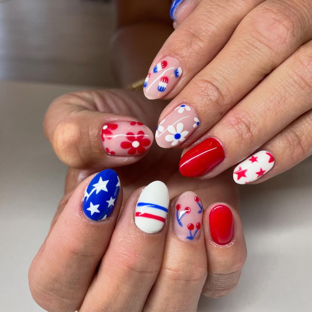 Patriotic Stars, Flowers And Cherries