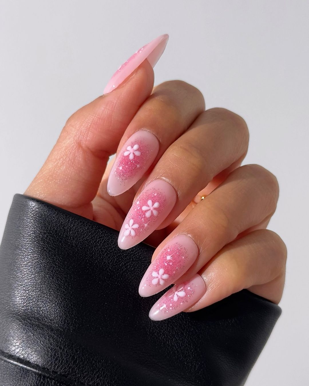 Pink Aura Nails With Flowers