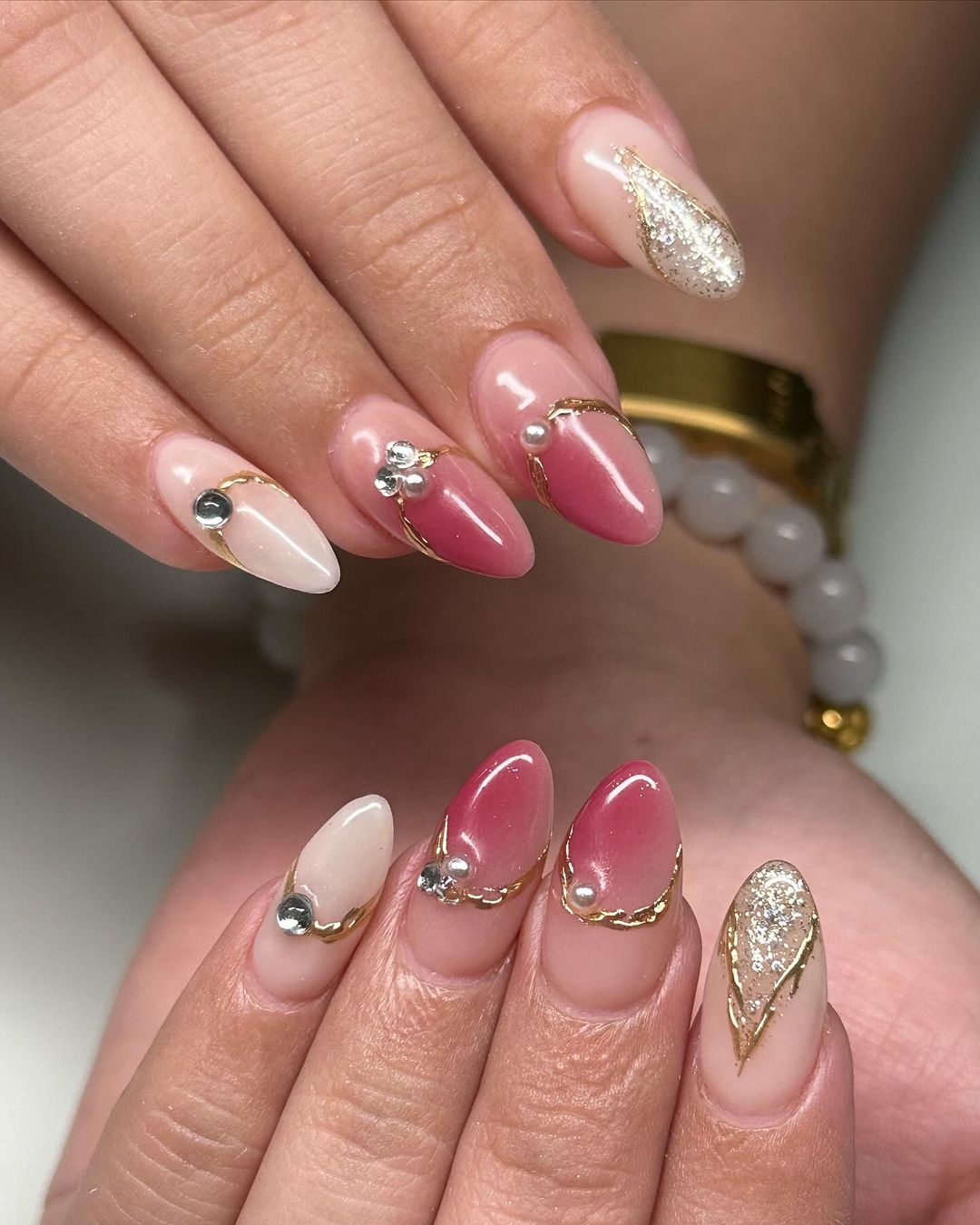 Pink Syrup Nail With Gold Details