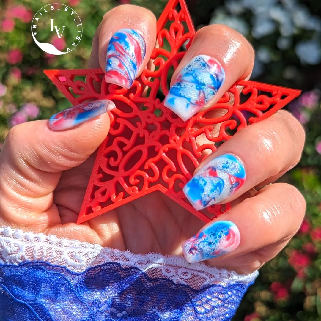 Red White And Blue Tie Die Nails