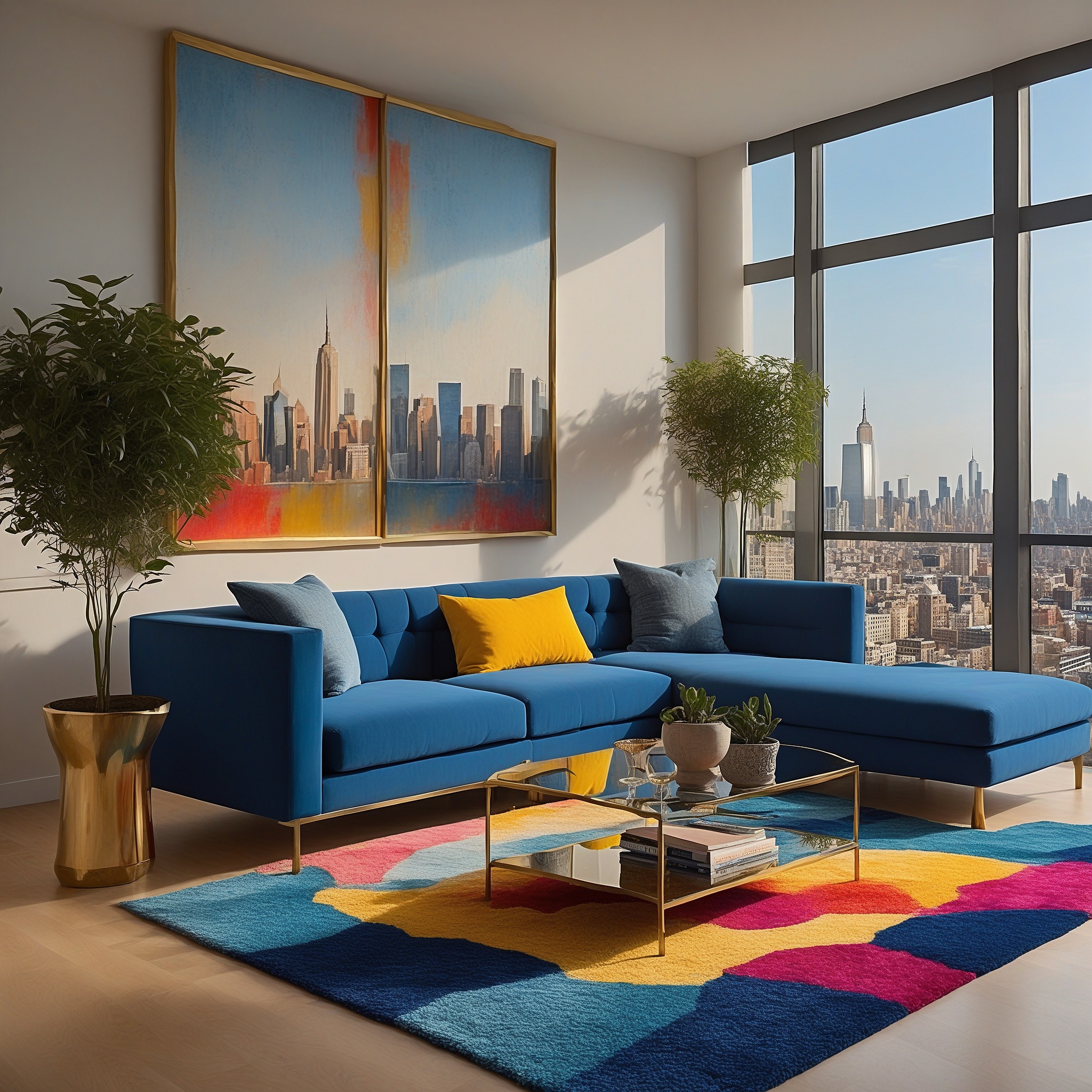 Royal Blue And Gold Colorful Living Room