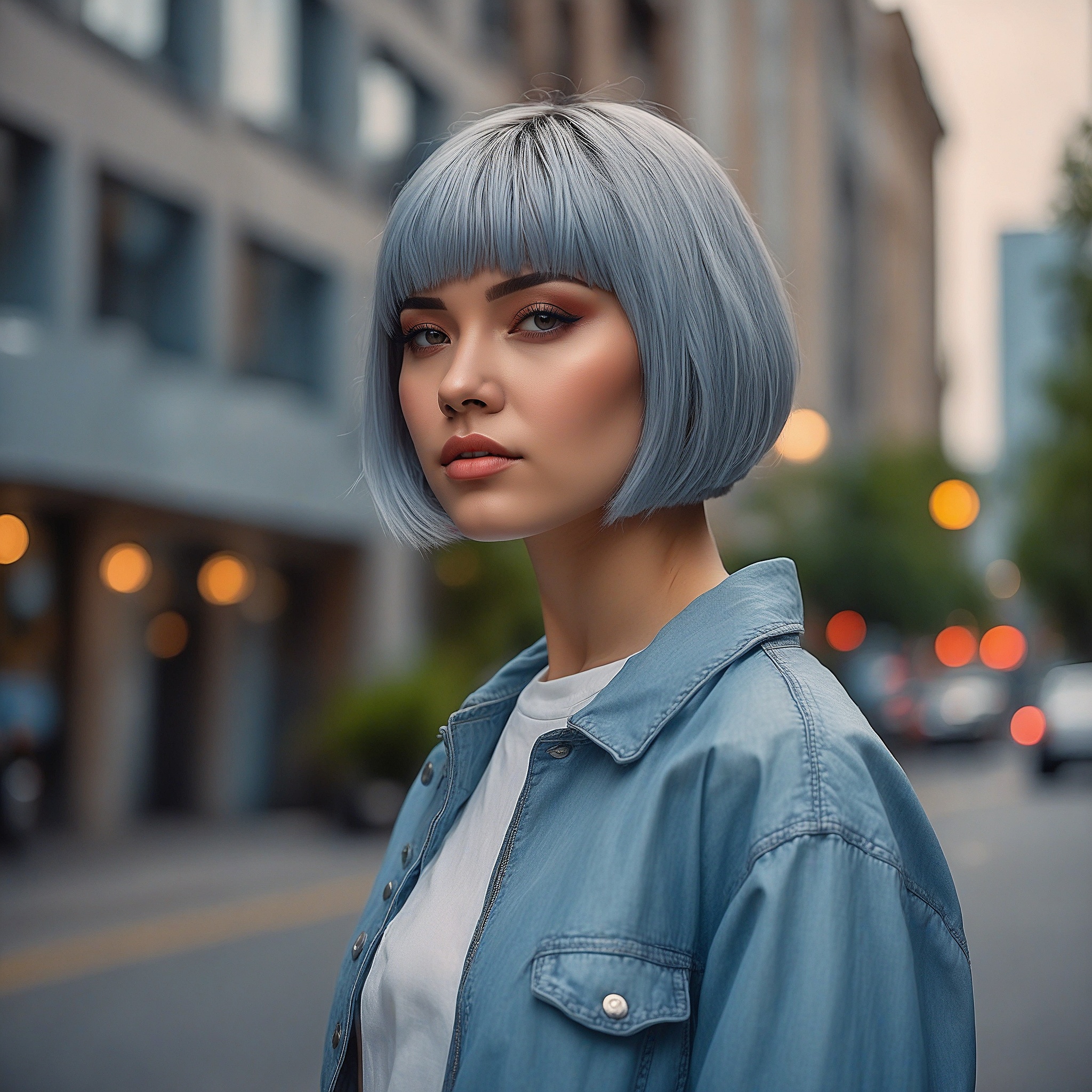 Silver Bob With Ash Blue Hies